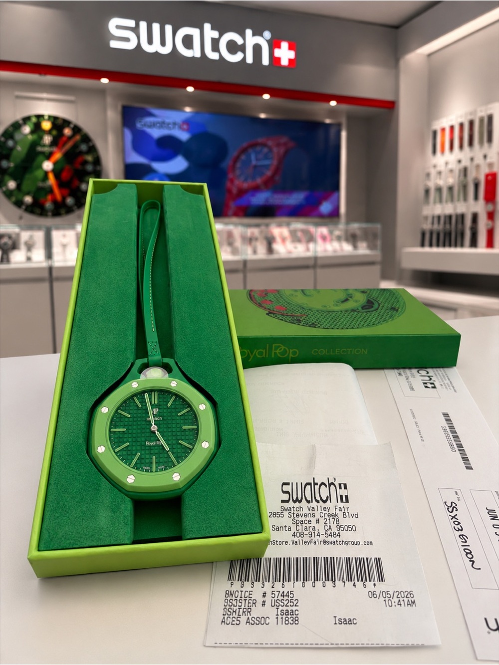 Swatch Green Royal Pop Silicone Strap Watch with Green Dial
